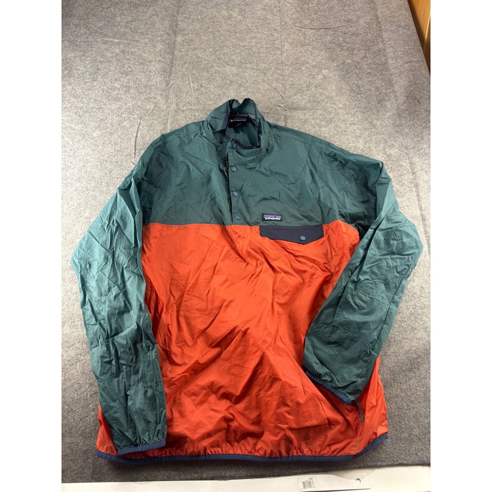 Patagonia Houdini Snap-T Pullover Mens XL Green Orange Nylon Windbreaker Jacket